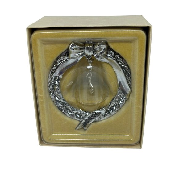 VTG 80s Hallmark Holiday Heirloom Crystal Bell Silver Wreath Christmas Ornament - Picture 2 of 10